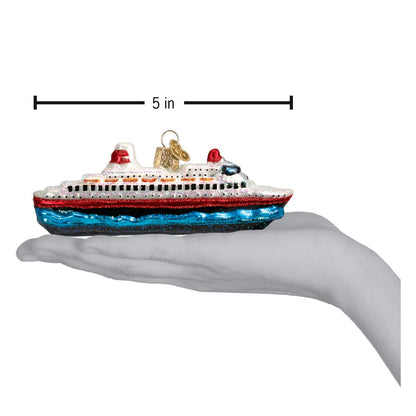 Old World Christmas Cruise Ship Glass Blown Ornament for Christmas Tree, Handcrafted Holiday Decoration, Travel Collection