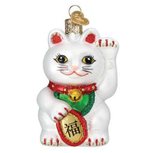 Old World Christmas Lucky Cat Glass Blown Ornament for Christmas Tree, Handcrafted Holiday Decoration, Chinese Collection