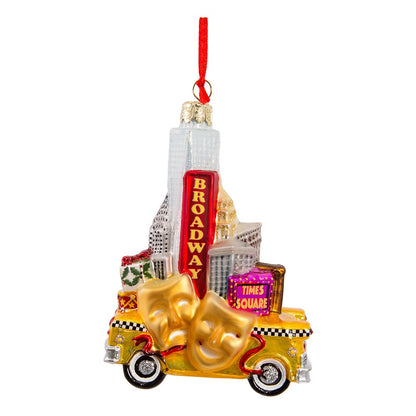 Kurt Adler 5" NYC Santa in Taxi Glass Ornament, holiday