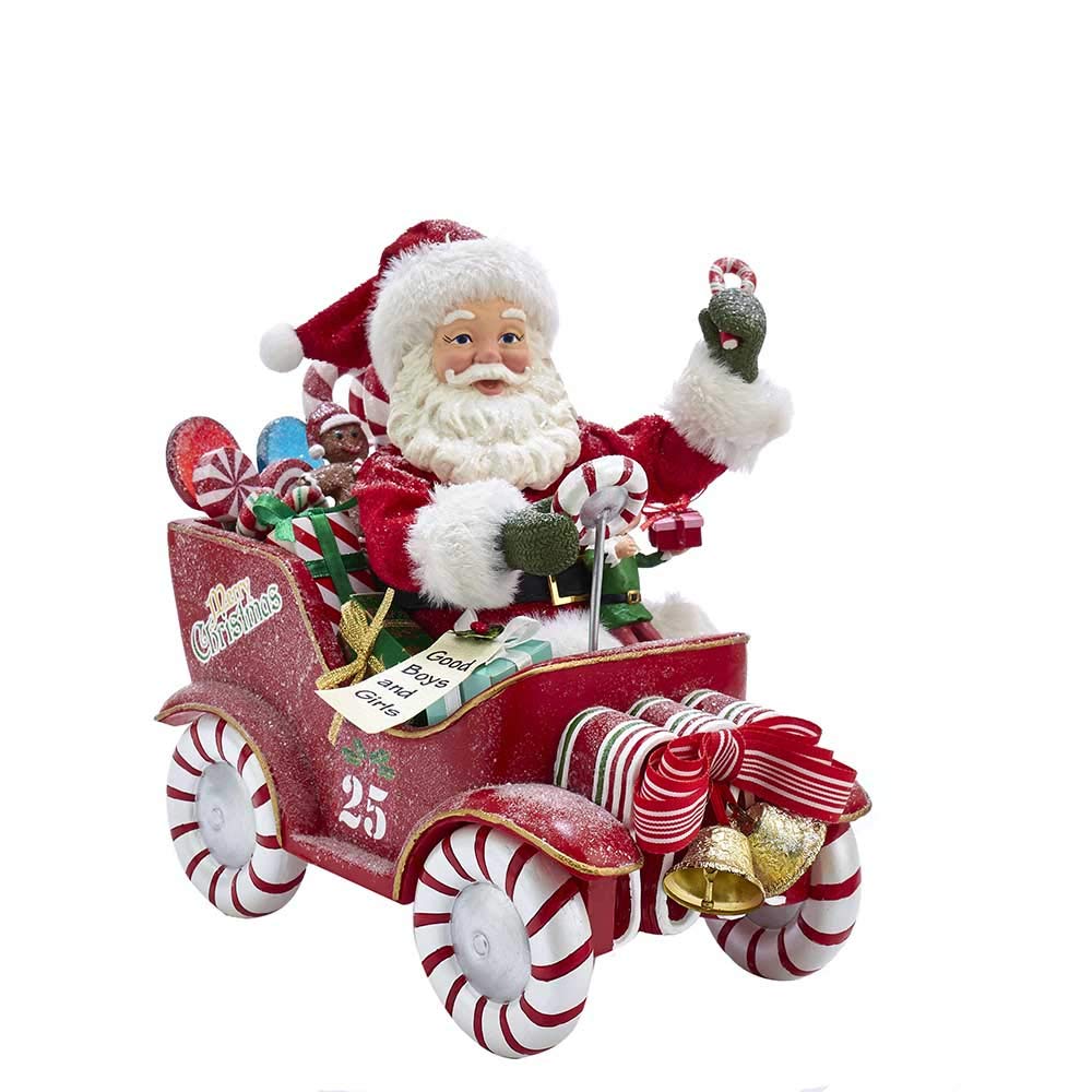Kurt S. Adler Kurt Adler 8.5-Inch Fabrich‚ Musical Candy Car Santa, Multi