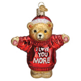 Old World Christmas I Love You More Bear Glass Blown Ornament for Christmas Tree, Handcrafted Holiday Decoration, Valentines Day Collection