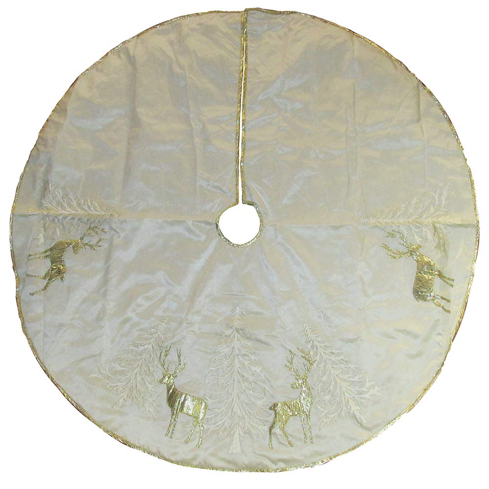 Kurt Adler 48" Gold Tree and Reindeer Applique Treeskirt, Polyester