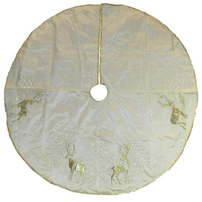 Kurt Adler 48" Gold Tree and Reindeer Applique Treeskirt, Polyester