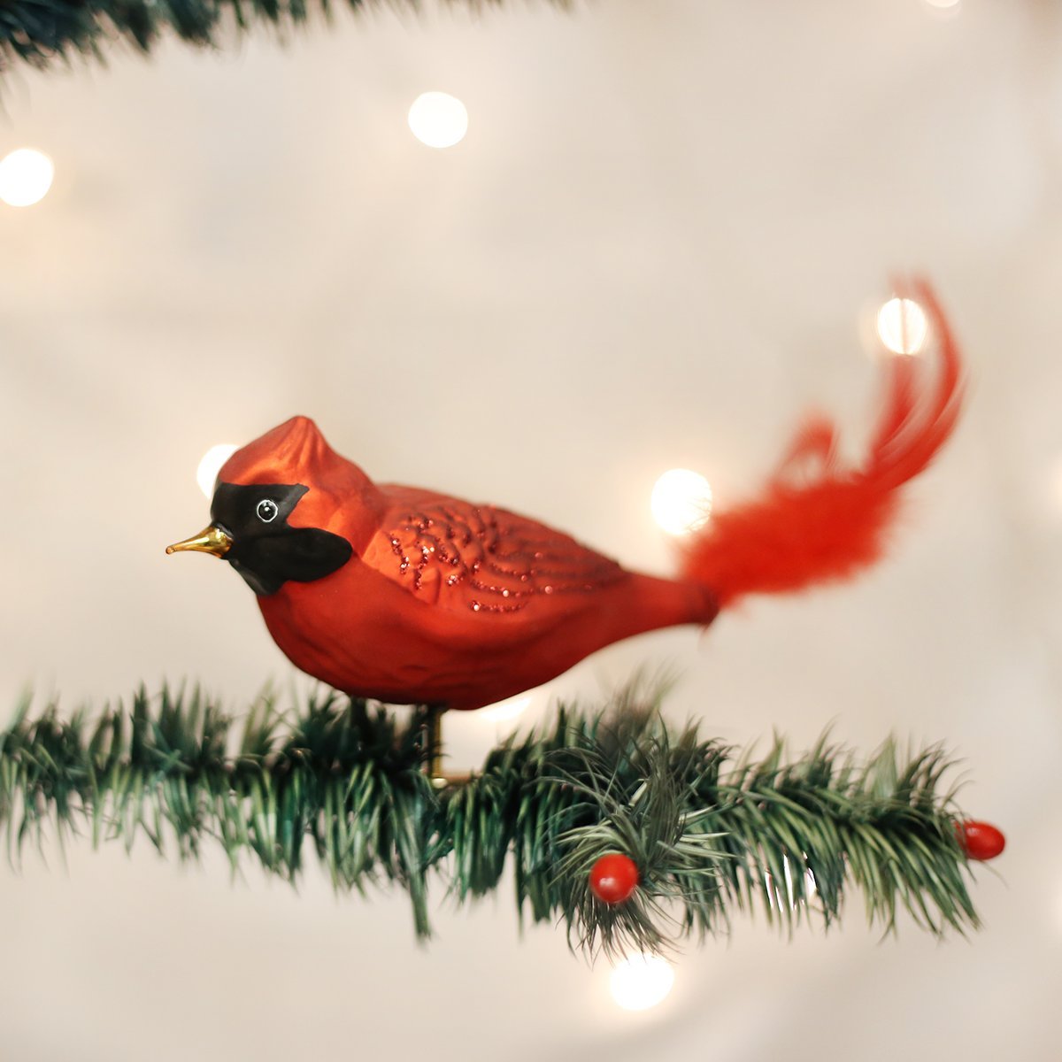 Old World Christmas Large Red Cardinal Glass Blown Ornament for Christmas Tree, Handcrafted Holiday Decoration, Bird Watcher Clip Collection