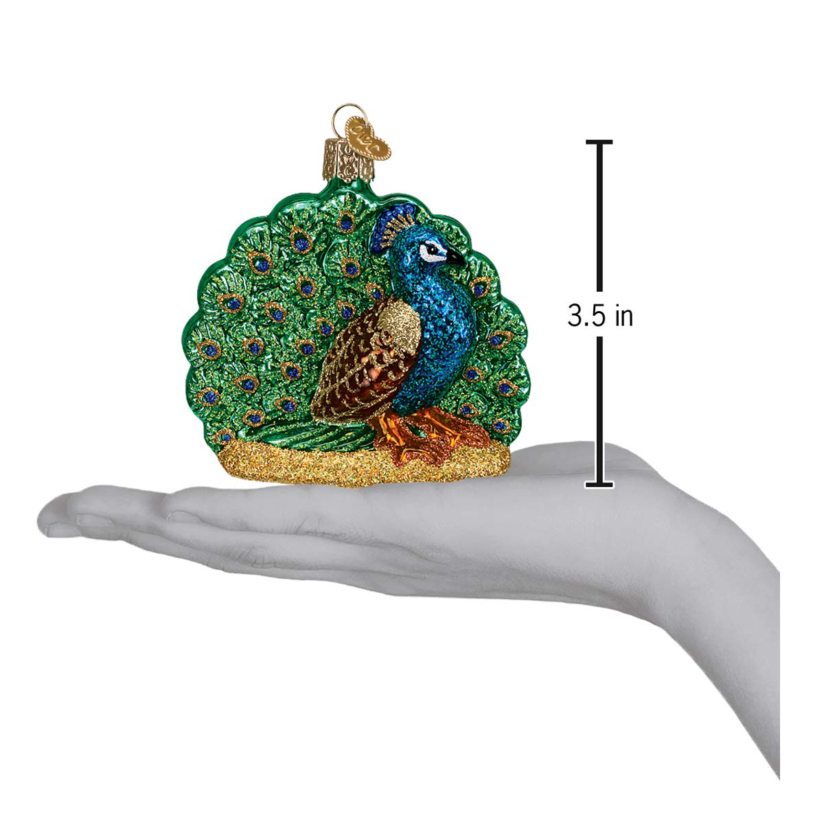 Old World Christmas Proud Peacock Glass Blown Ornament for Christmas Tree, Handcrafted Holiday Decoration, Wildlife Animal Collection