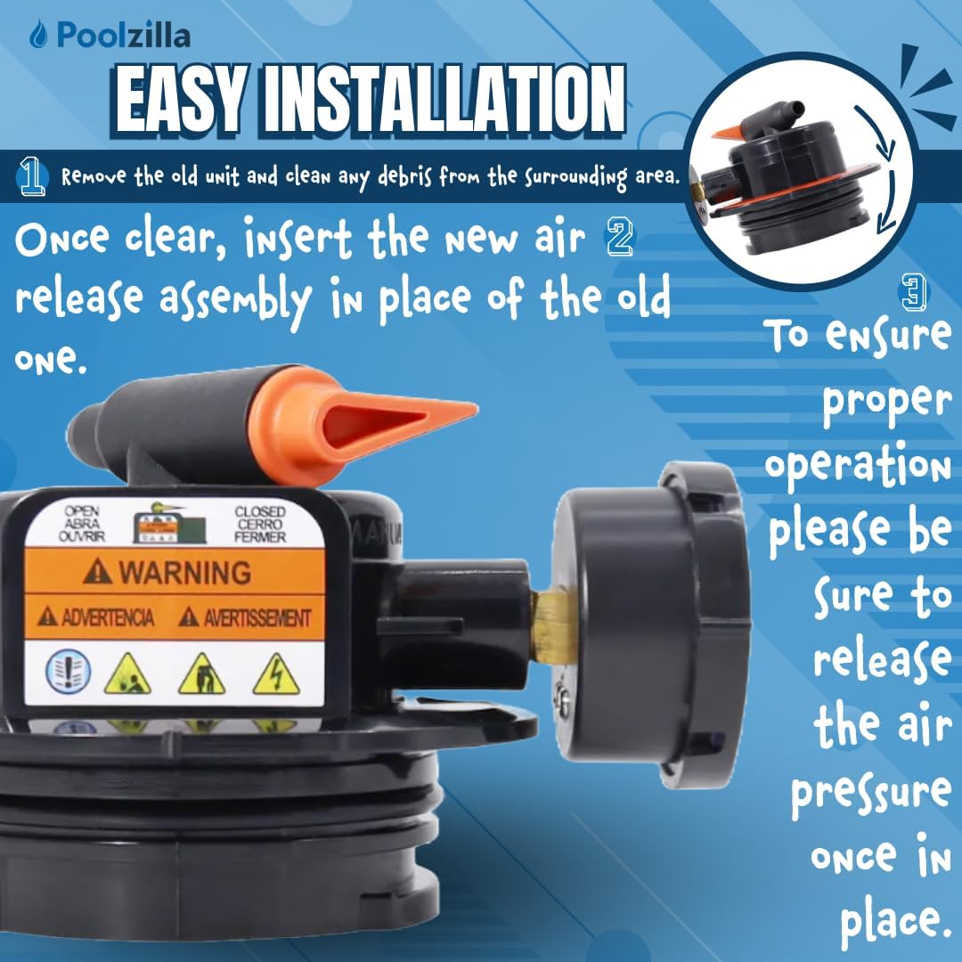 Poolzilla Manual Air Relief Assembly, Compatible with DEX2420MAR2, Pro-Grid De Filters, SwimClear and Swim Clear Cartridge Filters, Air Relief Valve Replacement for DE and Cartridge Pool Filters
