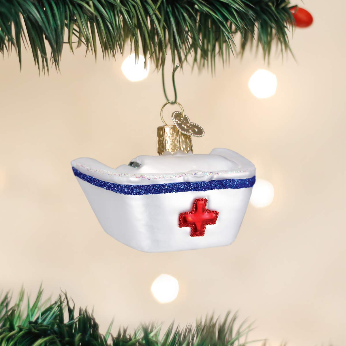 Old World Christmas Nurse's Cap Glass Blown Ornament for Christmas Tree, Handcrafted Holiday Decoration, Doctor Collection