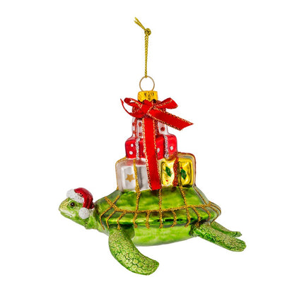 Kurt Adler 4" Glass Turtle with Gift Ornament for Christmas