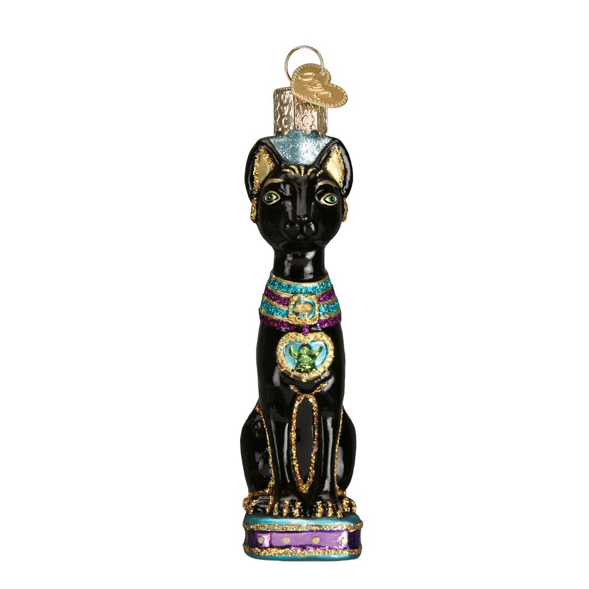 Old World Christmas Egyptian Cat Glass Blown Ornament for Christmas Tree, Handcrafted Holiday Decoration, Cat Collection