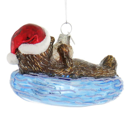 Kurt S. Adler Ocean Sea-Life Fishing and Fish Themed Christmas Ornaments (4" Noble Gems Sea Otter Glass Christmas Tree Ornament NB1553)