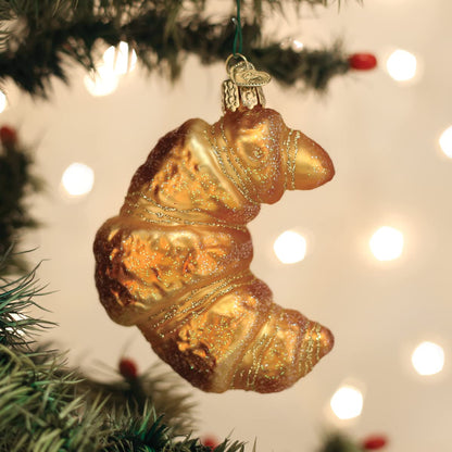 Old World Christmas Croissant Glass Blown Ornament for Christmas Tree, Handcrafted Holiday Decoration, Food - Breakfast Collection