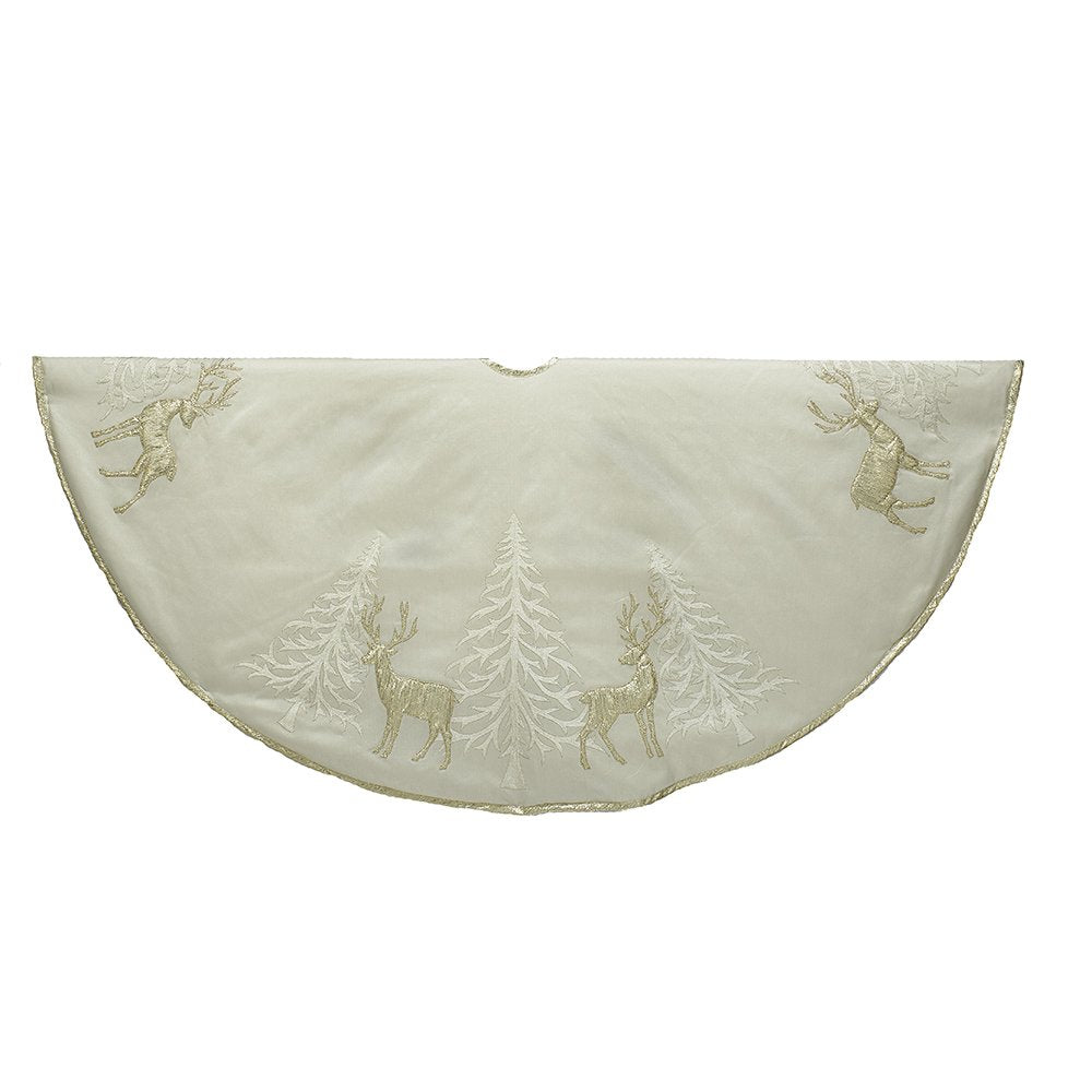 Kurt Adler 48" Gold Tree and Reindeer Applique Treeskirt, Polyester