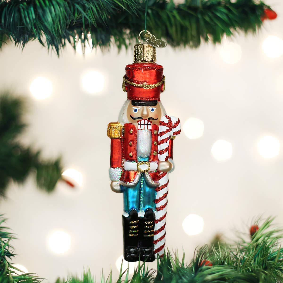 Old World Christmas Peppermint Nutcracker Glass Blown Ornament for Christmas Tree, Handcrafted Holiday Decoration, Holiday Collection