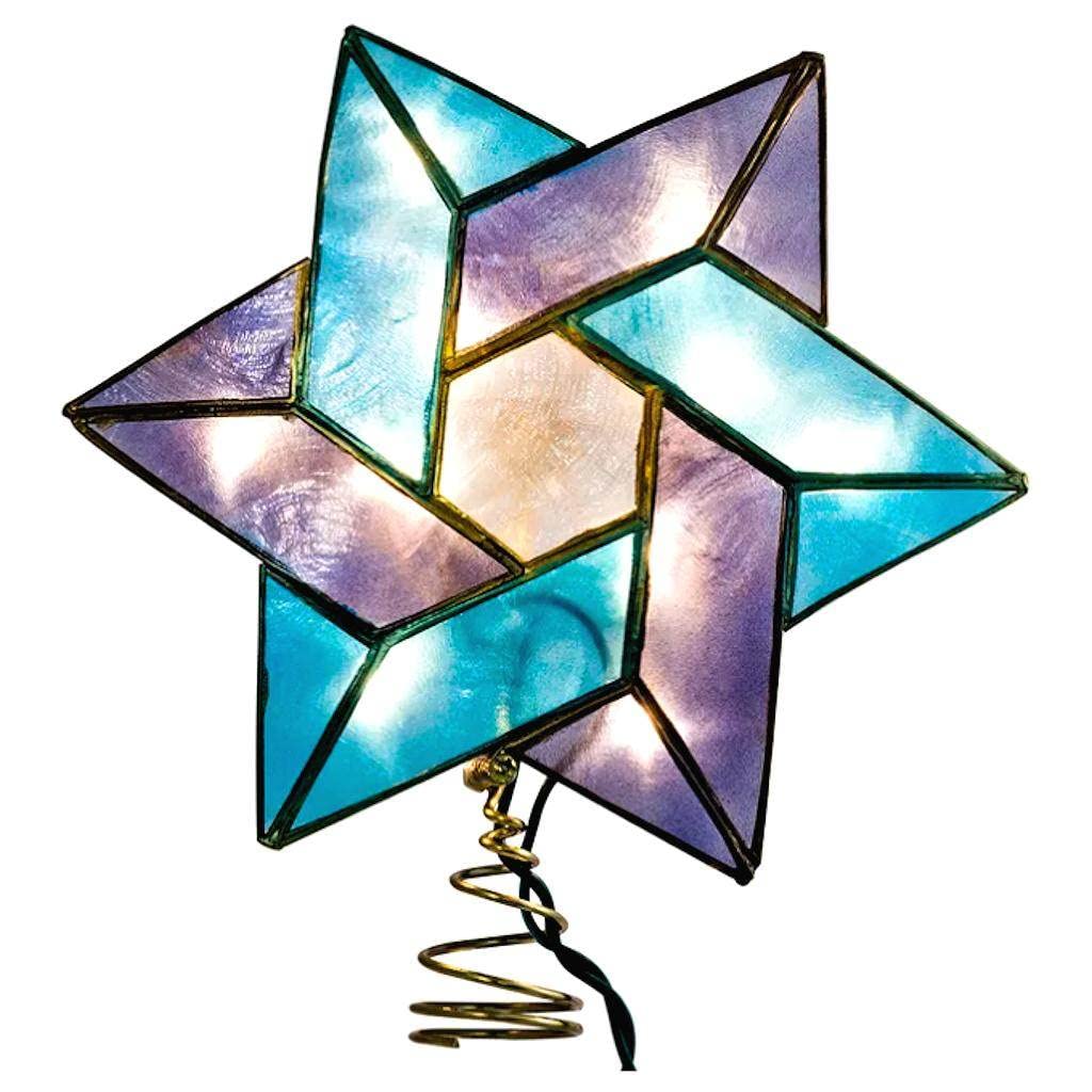 Kurt Adler 10-Light Star of David Capiz Colored Christmas Treetop, 8.5-Inch