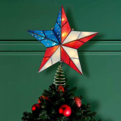 Kurt S. Adler UL3142 9.84" Brass Plated American Flag Inspired Capiz Star Tree Topper