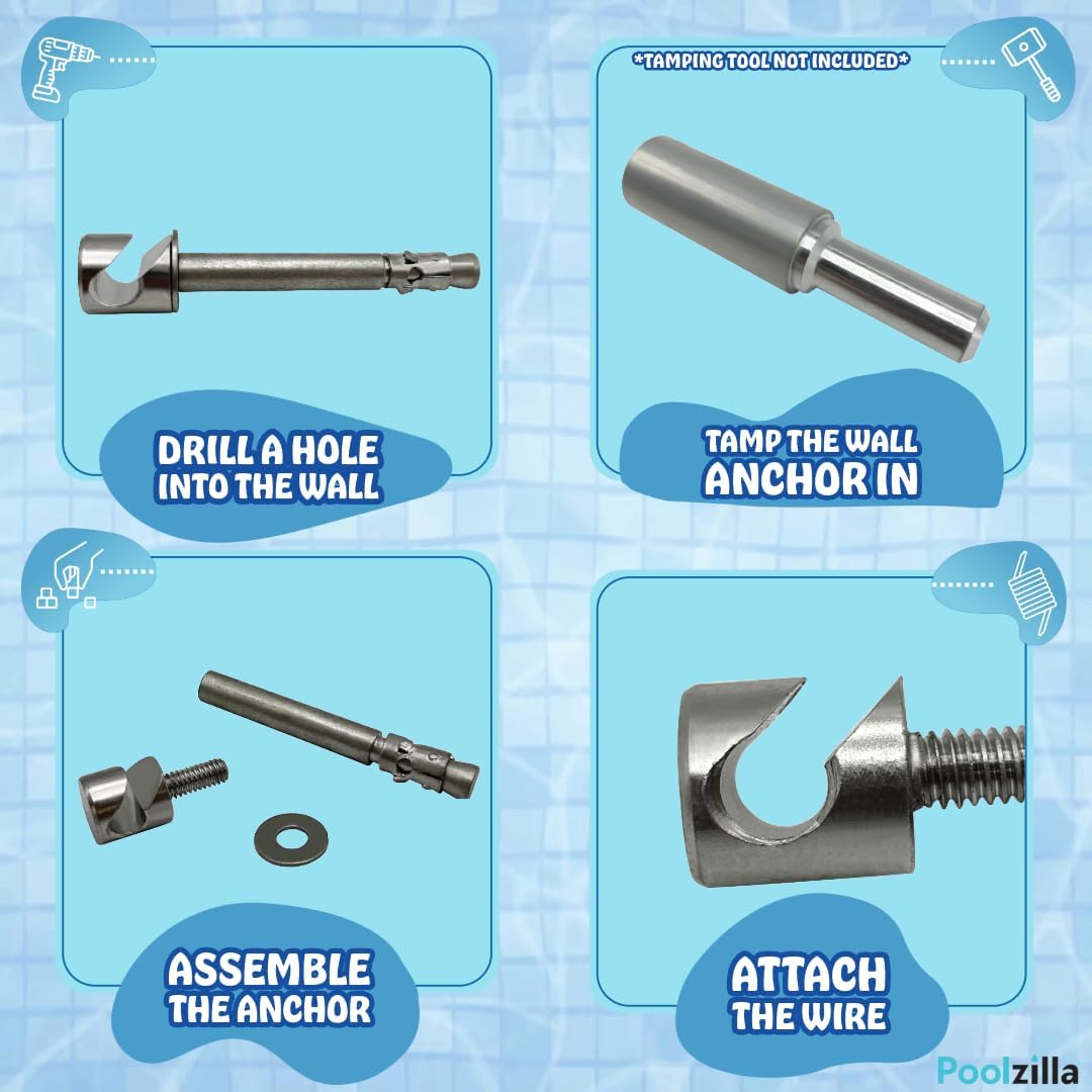 Poolzilla Stainless Steel 3" Wall Anchor for Pool Safety Covers