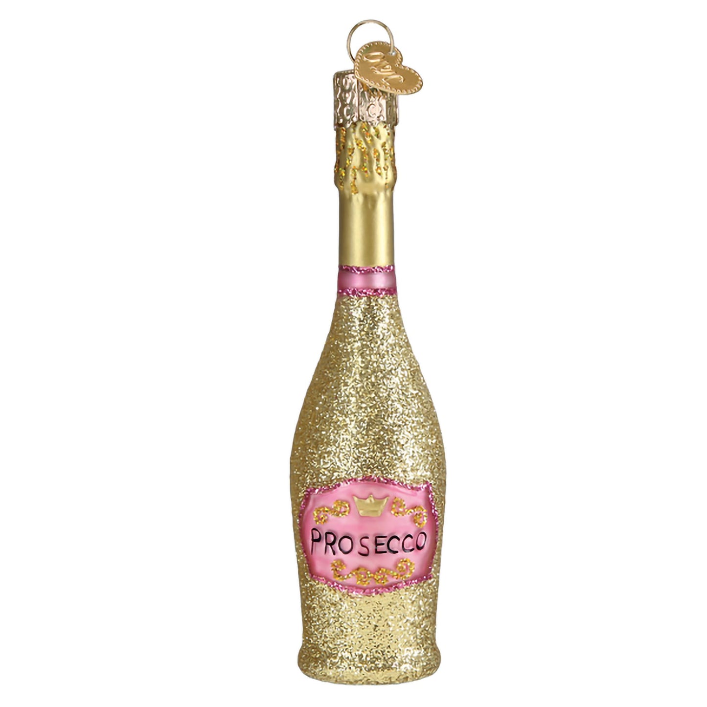 Old World Christmas Prosecco Bottle Glass Blown Ornament for Christmas Tree, Handcrafted Holiday Decoration, Adult Beverages Collection