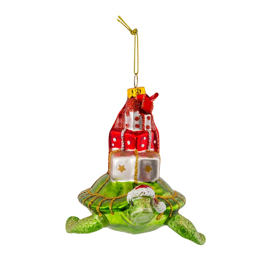 Kurt Adler 4" Glass Turtle with Gift Ornament for Christmas