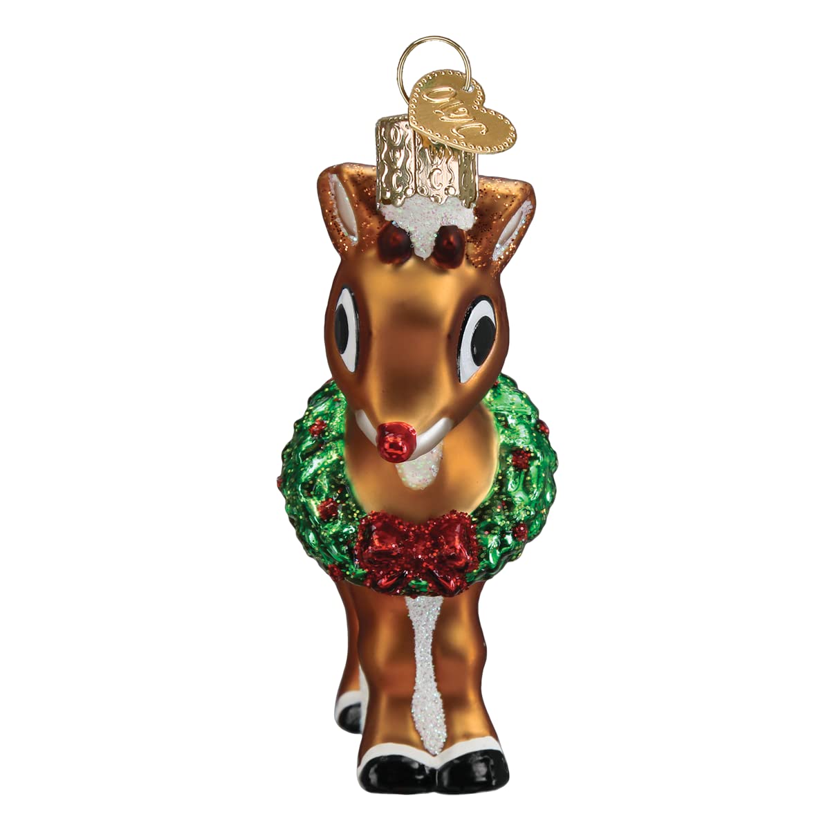 Old World Christmas Rudolph The Red-Nosed Reindeer Glass Blown Ornament for Christmas Tree, Handcrafted Holiday Decoration, Rudolph Collection