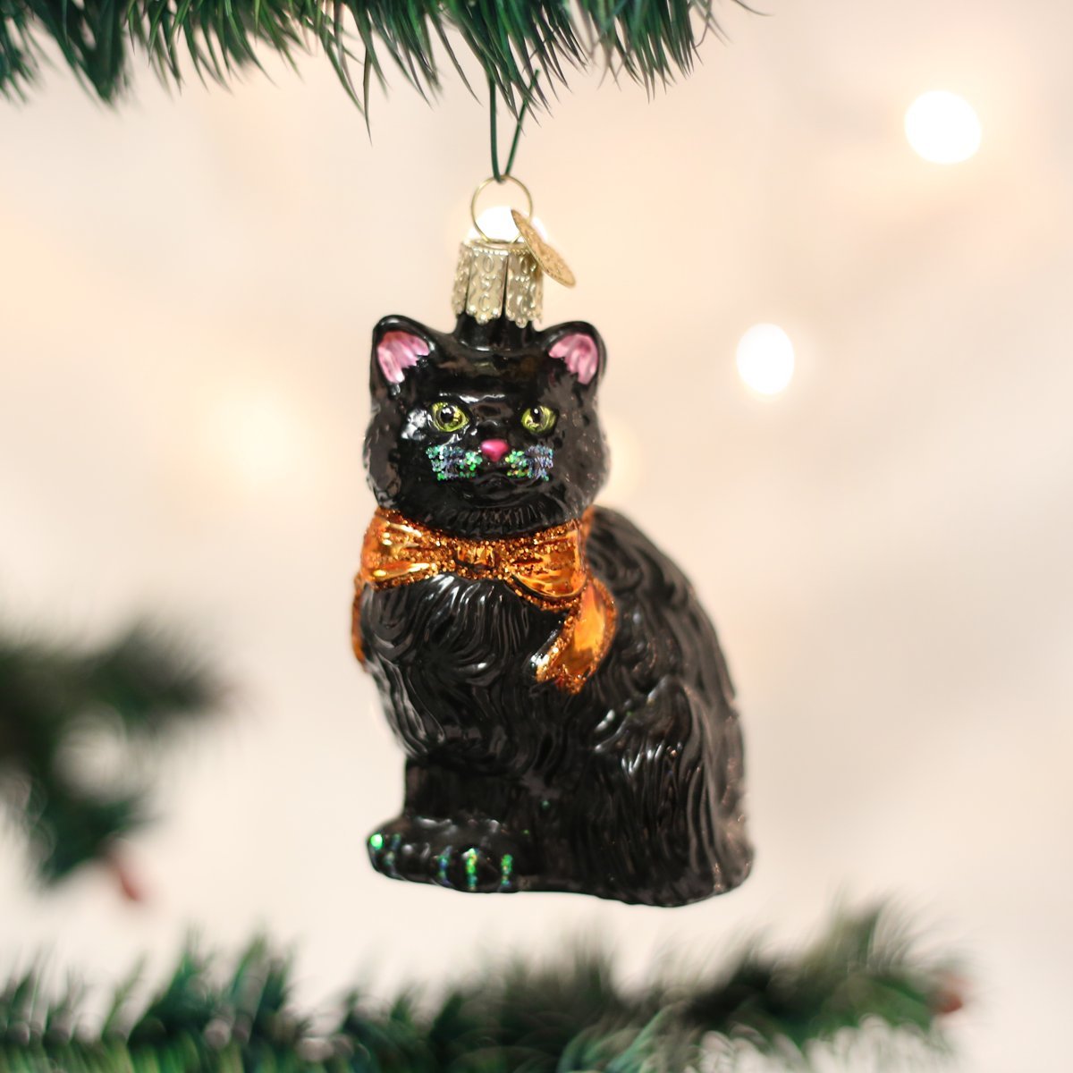 Old World Christmas Halloween Kitty Glass Blown Ornament for Christmas Tree, Handcrafted Holiday Decoration, Halloween Collection