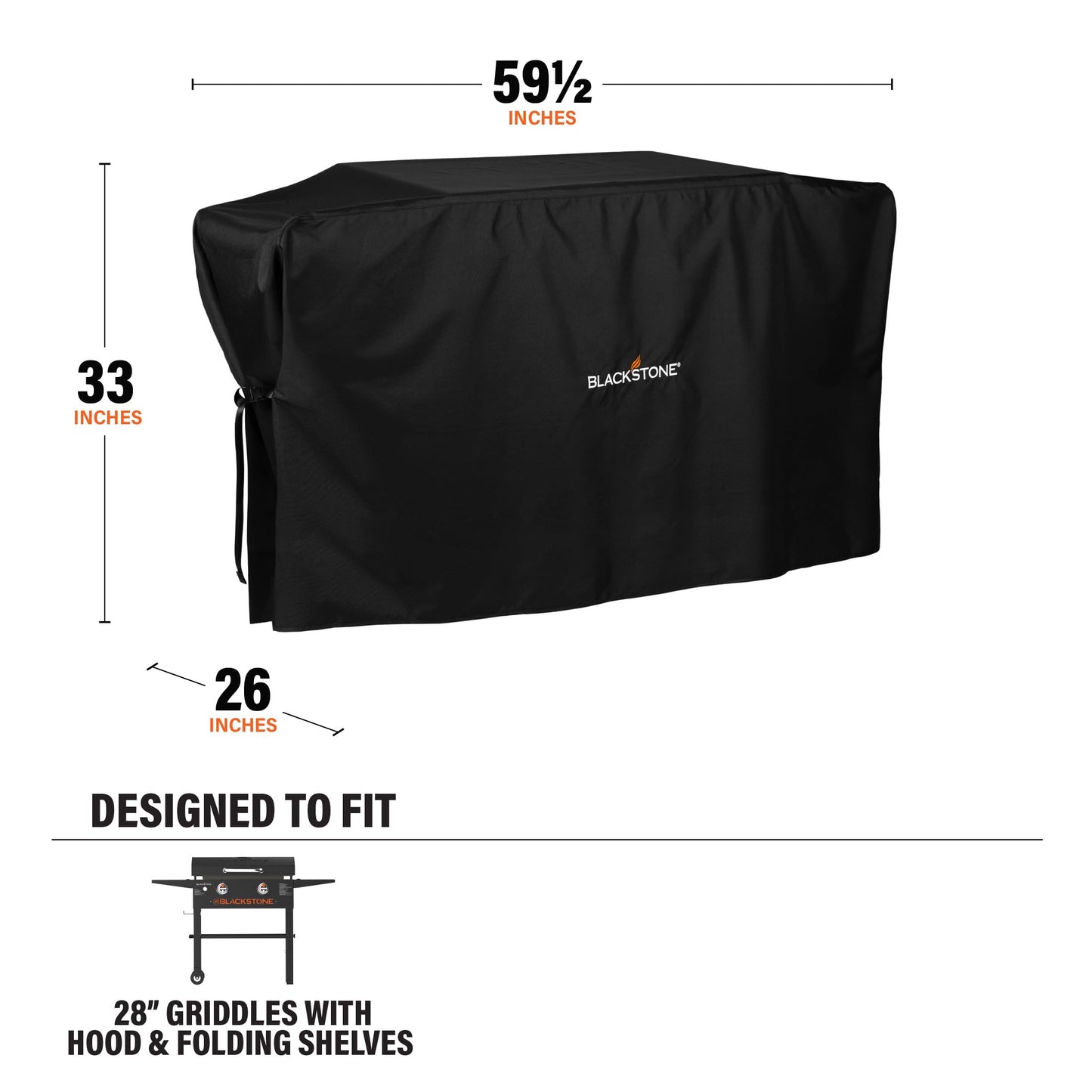 Blackstone 5483 Griddle Cover Fits 28 inches Griddle Cooking Station with Hood Water Resistant, Weather Resistant, Heavy Duty 600D Polyester Flat Top Gas Grill Cover with Cinch Straps 28" Black