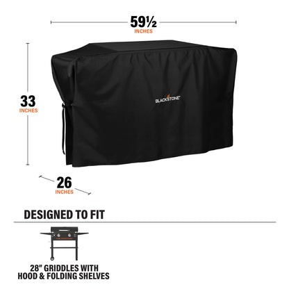 Blackstone 5483 Griddle Cover Fits 28 inches Griddle Cooking Station with Hood Water Resistant, Weather Resistant, Heavy Duty 600D Polyester Flat Top Gas Grill Cover with Cinch Straps 28" Black