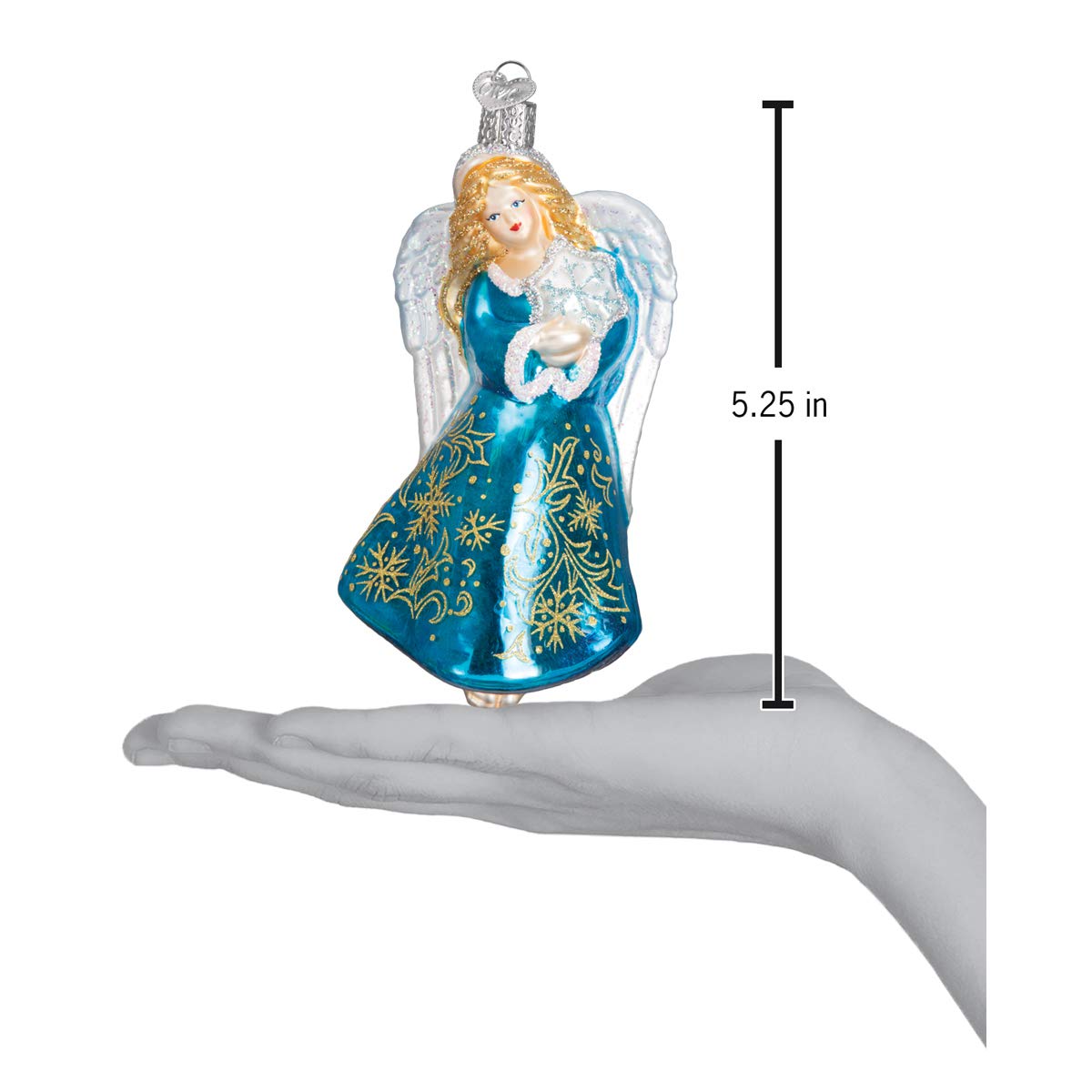 Old World Christmas Glistening Snowflake Angel Glass Blown Ornament for Christmas Tree, Handcrafted Holiday Decoration, Religion Collection