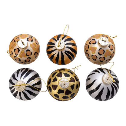 Kurt S. Adler Kurt Adler 80MM Gold, Silver and Black Animal Glass Ball, 6 Piece Box Ornament, Multi, 6 Count