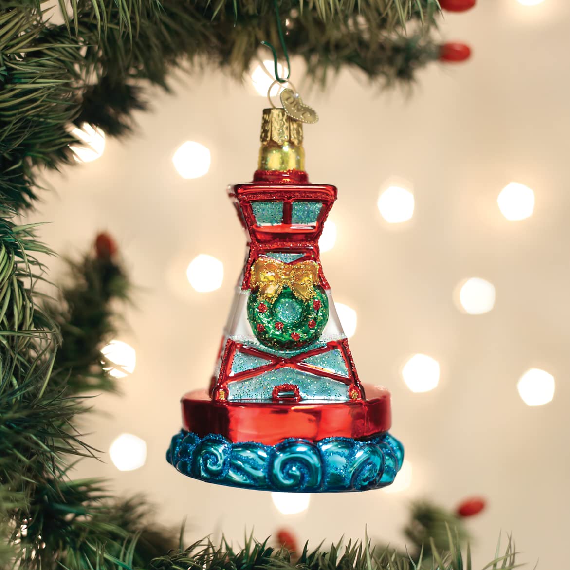 Old World Christmas Holiday Buoy Glass Blown Ornament for Christmas Tree, Handcrafted Holiday Decoration, Nautical Collection