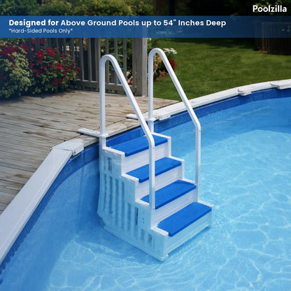 Poolzilla Premium Deck-Mounted Pool Ladder with Double Handrails - Blue & White - Fits 48"–54" Above Ground Pools