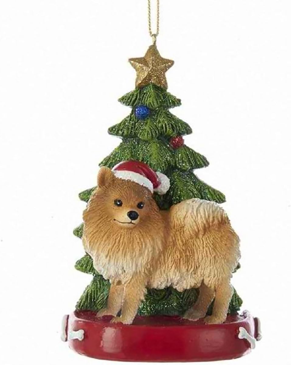 Pomeranian With Christmas Tree Ornament, Resin For Personalization