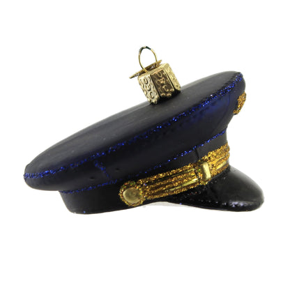 Old World Christmas Pilot's Cap Glass Blown Ornament for Christmas Tree, Handcrafted Holiday Decoration, Pilot Collection