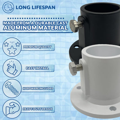 Poolzilla Deck Anchor Flange, High Grade Cast Aluminum in Matte Black, Diameter: 1 1/2"