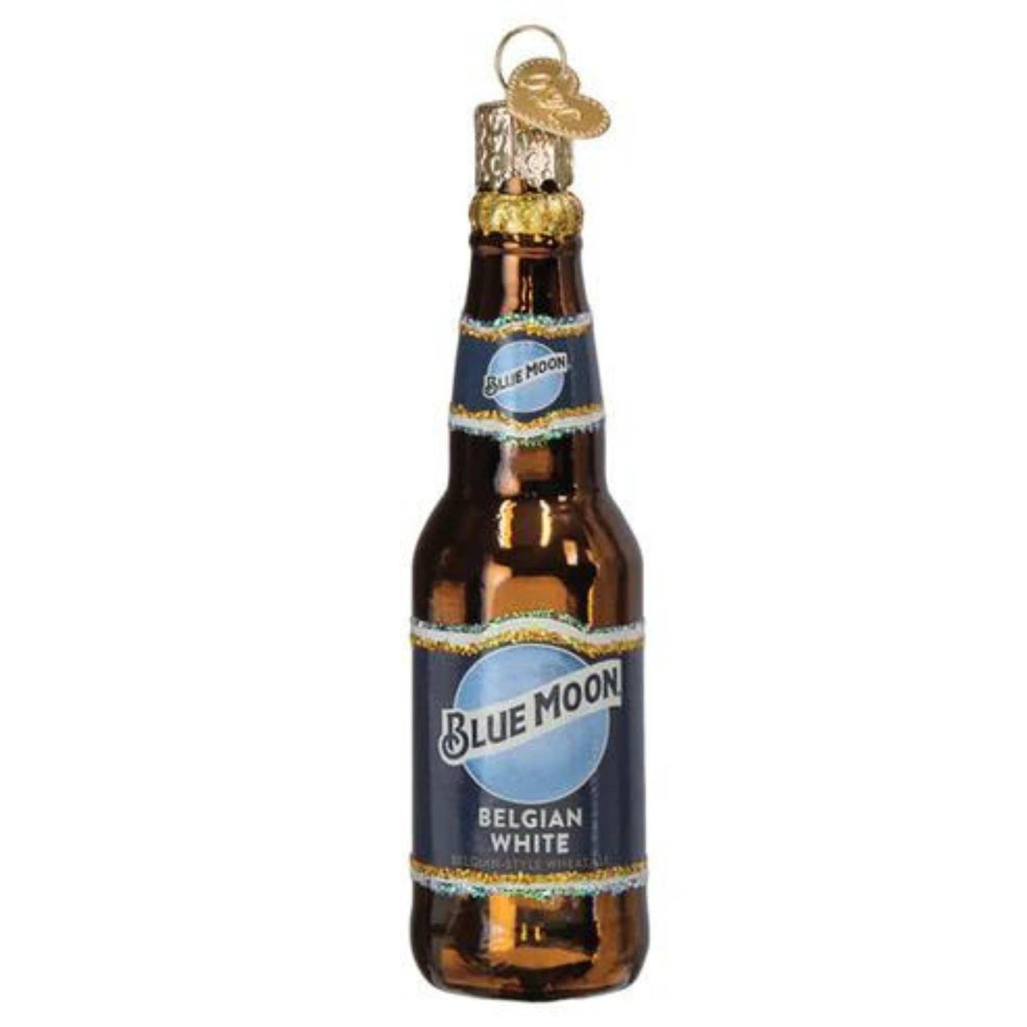Old World Christmas Blue Moon Bottle Glass Blown Ornament for Christmas Tree, Handcrafted Holiday Decoration, Beer Collection