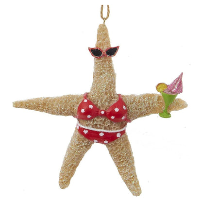 Kurt Adler C8971 Beach Style Tan Starfish Couple Decorative Holiday Christmas Tree Ornament Set with Twine Rope Hanger (2 Pack)