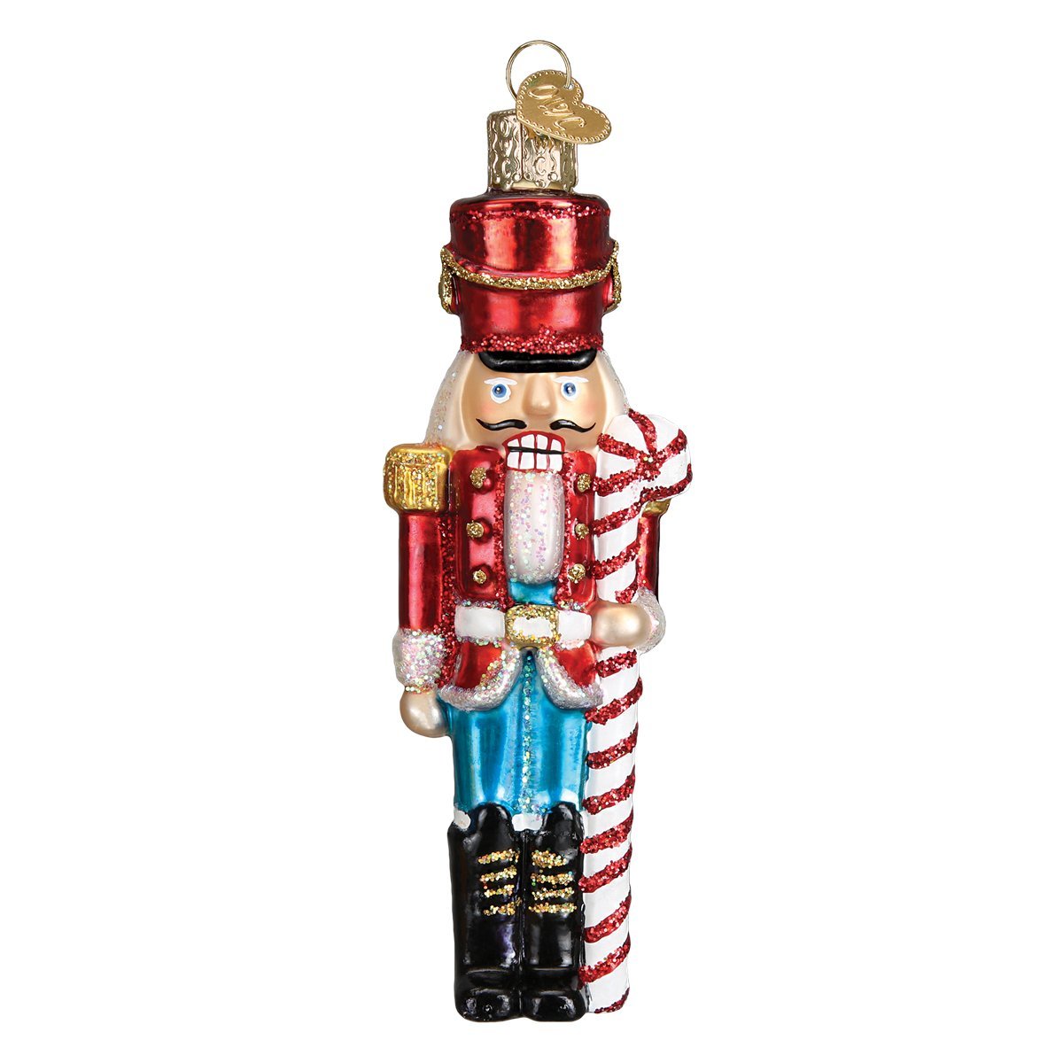 Old World Christmas Peppermint Nutcracker Glass Blown Ornament for Christmas Tree, Handcrafted Holiday Decoration, Holiday Collection