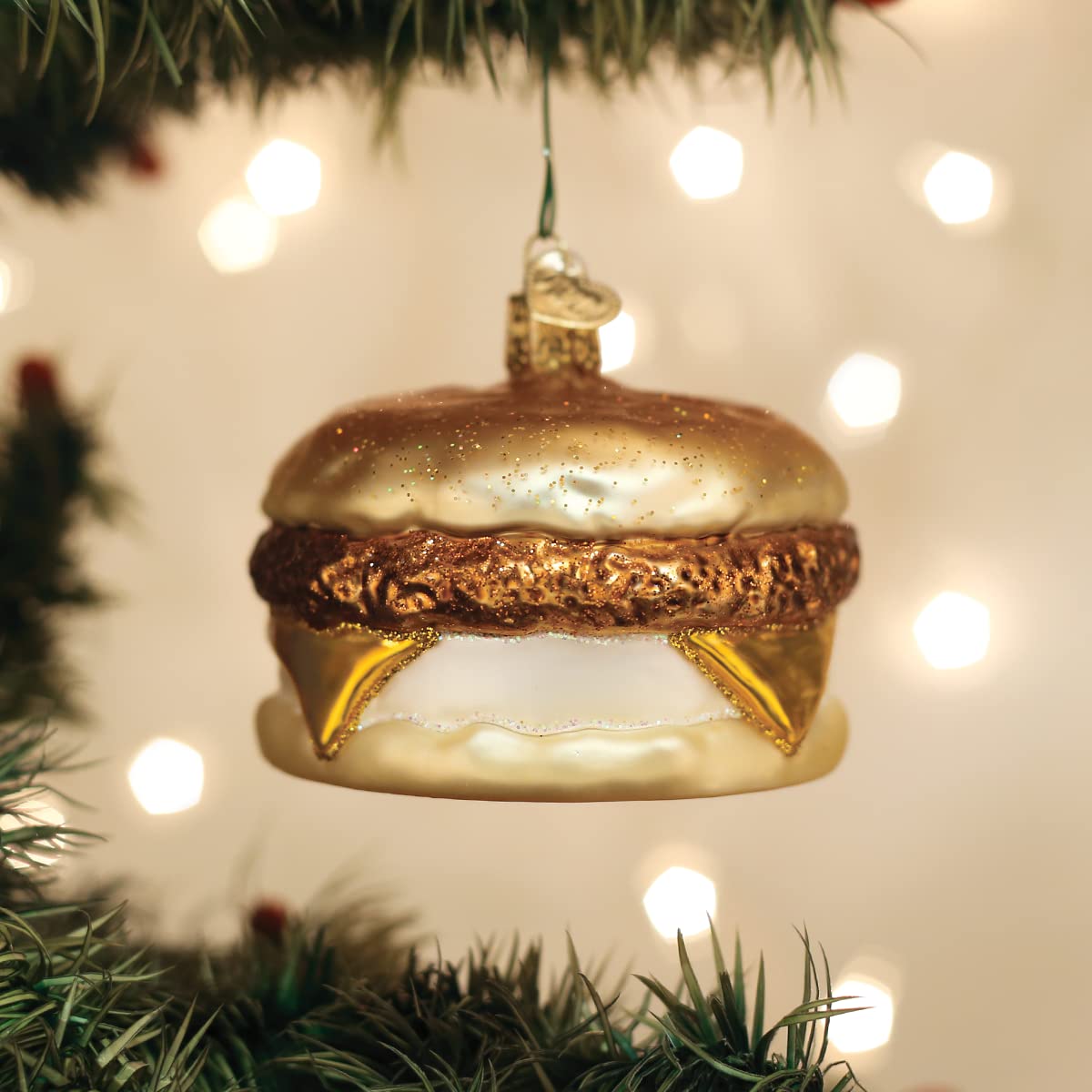 Old World Christmas Breakfast Sandwich Glass Blown Ornament for Christmas Tree, Handcrafted Holiday Decoration, Food - Breakfast Collection