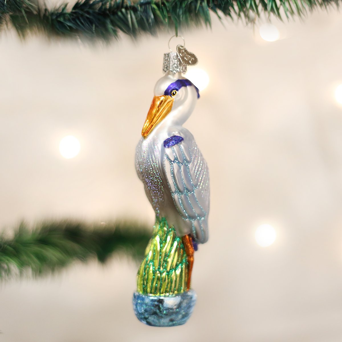 Old World Christmas Great Blue Heron Glass Blown Ornament for Christmas Tree, Handcrafted Holiday Decoration, Bird Watcher Collection