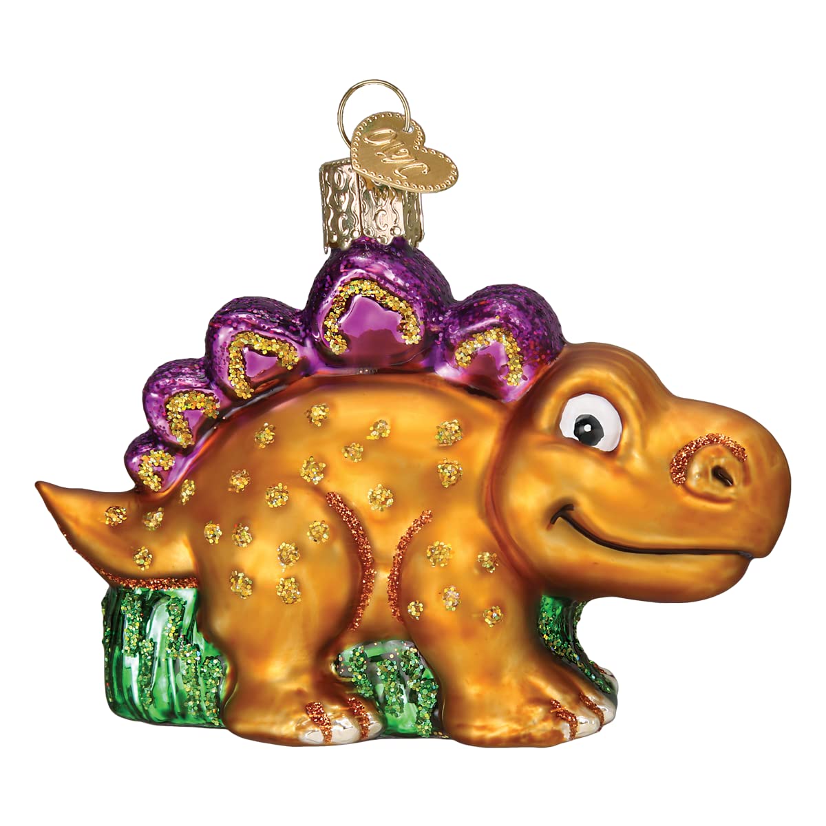 Old World Christmas A-Roarable Stegosaurus Glass Blown Ornament for Christmas Tree, Handcrafted Holiday Decoration, Dino Collection