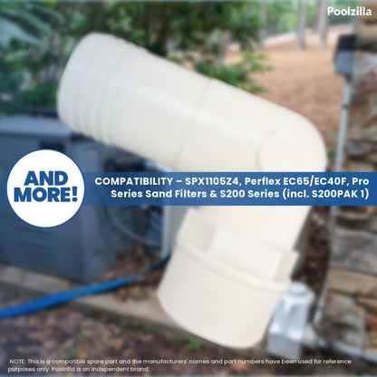 Poolzilla 1.5” Elbow Adapter for Swimming Pools - MPT by 90 Degree - Durable PVC - Compatible with SPX1105Z4