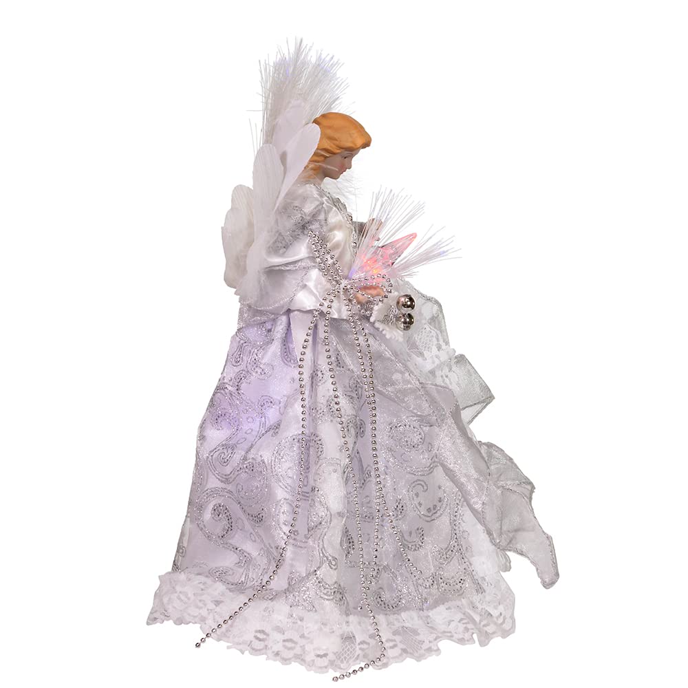 Kurt Adler CUL Fiber Optic LED Angel Christmas Treetop Figurine, 12-Inch, White and Silver