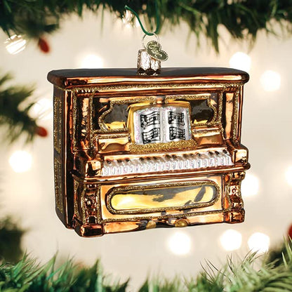 Old World Christmas Brown Upright Piano Glass Blown Ornament for Christmas Tree, Handcrafted Holiday Decoration, Music Collection