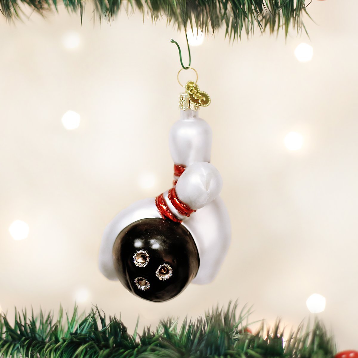 Old World Christmas Bowling Ball & Pins Glass Blown Ornament for Christmas Tree, Handcrafted Holiday Decoration, Sports Collection