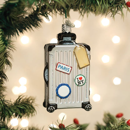 Old World Christmas Rolling Suitcase Glass Blown Ornament for Christmas Tree, Handcrafted Holiday Decoration, Travel Collection