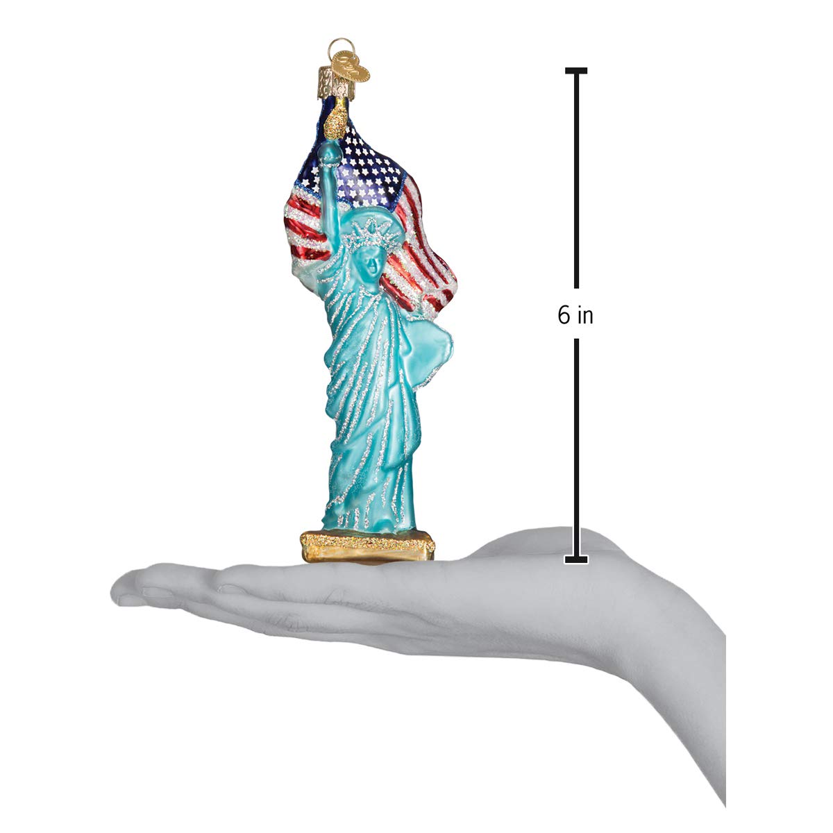 Old World Christmas Cities, Places and Landmarks Glass Blown Ornaments for Christmas Tree Statue of Liberty, 6.5, Multi Color