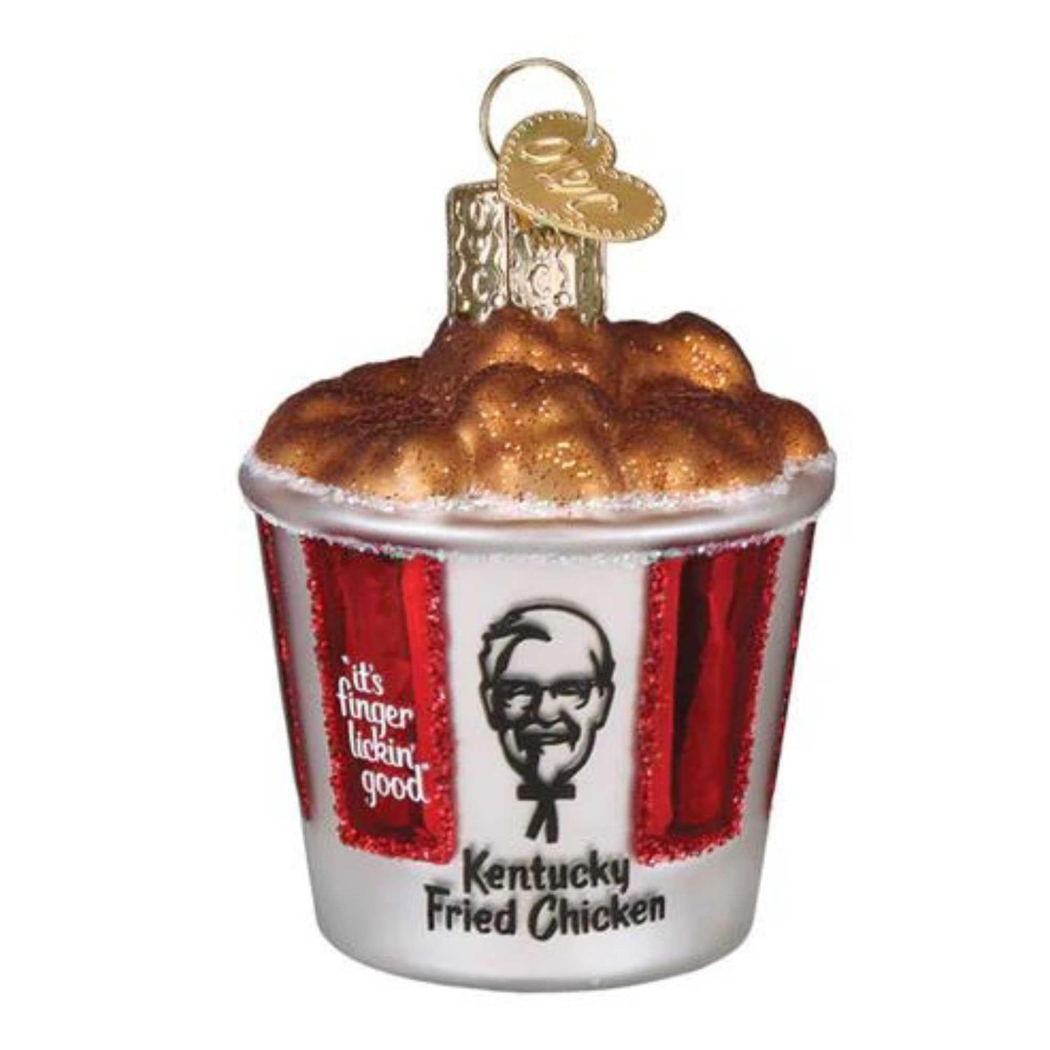 Old World Christmas KFC Bucket of Chicken Glass Blown Ornament for Christmas Tree, Handcrafted Holiday Decoration, Fast Food Collection