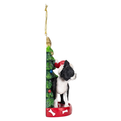 Kurt S. Adler Boston Terrier Wearing Santa Hat with Resin Christmas Tree Ornament C7615BT New