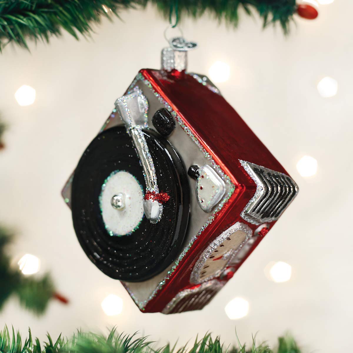 Old World Christmas Glass Blown Ornament Record Player (38043)