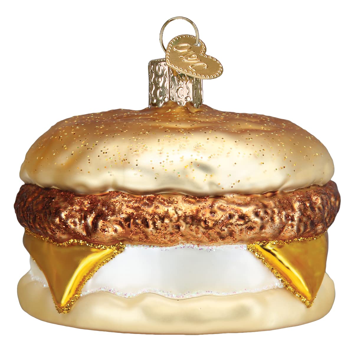 Old World Christmas Breakfast Sandwich Glass Blown Ornament for Christmas Tree, Handcrafted Holiday Decoration, Food - Breakfast Collection
