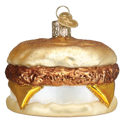 Old World Christmas Breakfast Sandwich Glass Blown Ornament for Christmas Tree, Handcrafted Holiday Decoration, Food - Breakfast Collection
